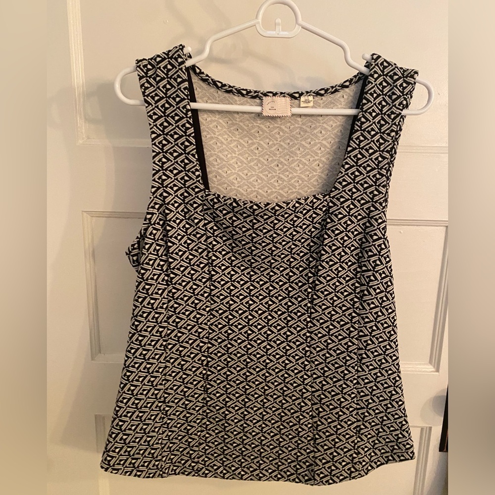 Anthropologie Black & White Geometric Dressy, Paneled Tank with Square Neck